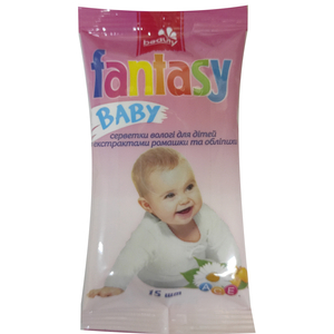 Салфетки влажные FANTASY BABY (Фентези бейби) для детей с экстрактом ромашки и облепихи 15 шт